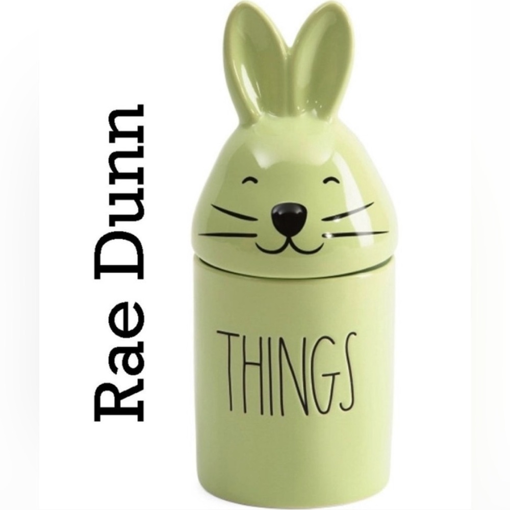 •NIB•Rae Dunn Lidded Smiling Bunny Cotton Jar- ‘Things’